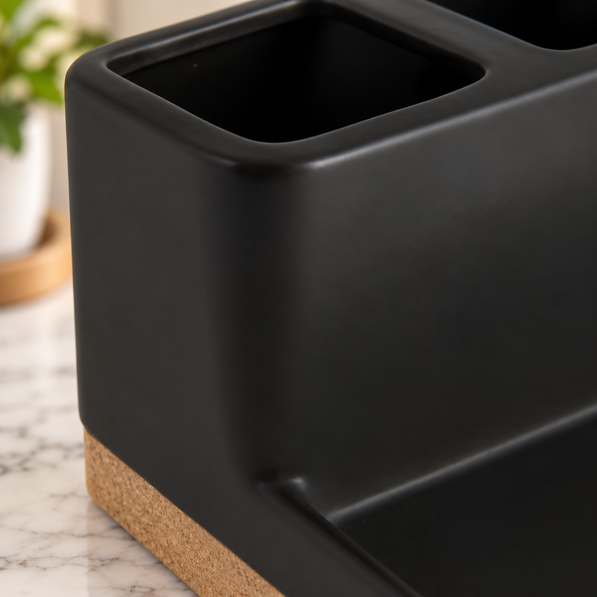 Matte Black & Cork 3-Compartment Organizer