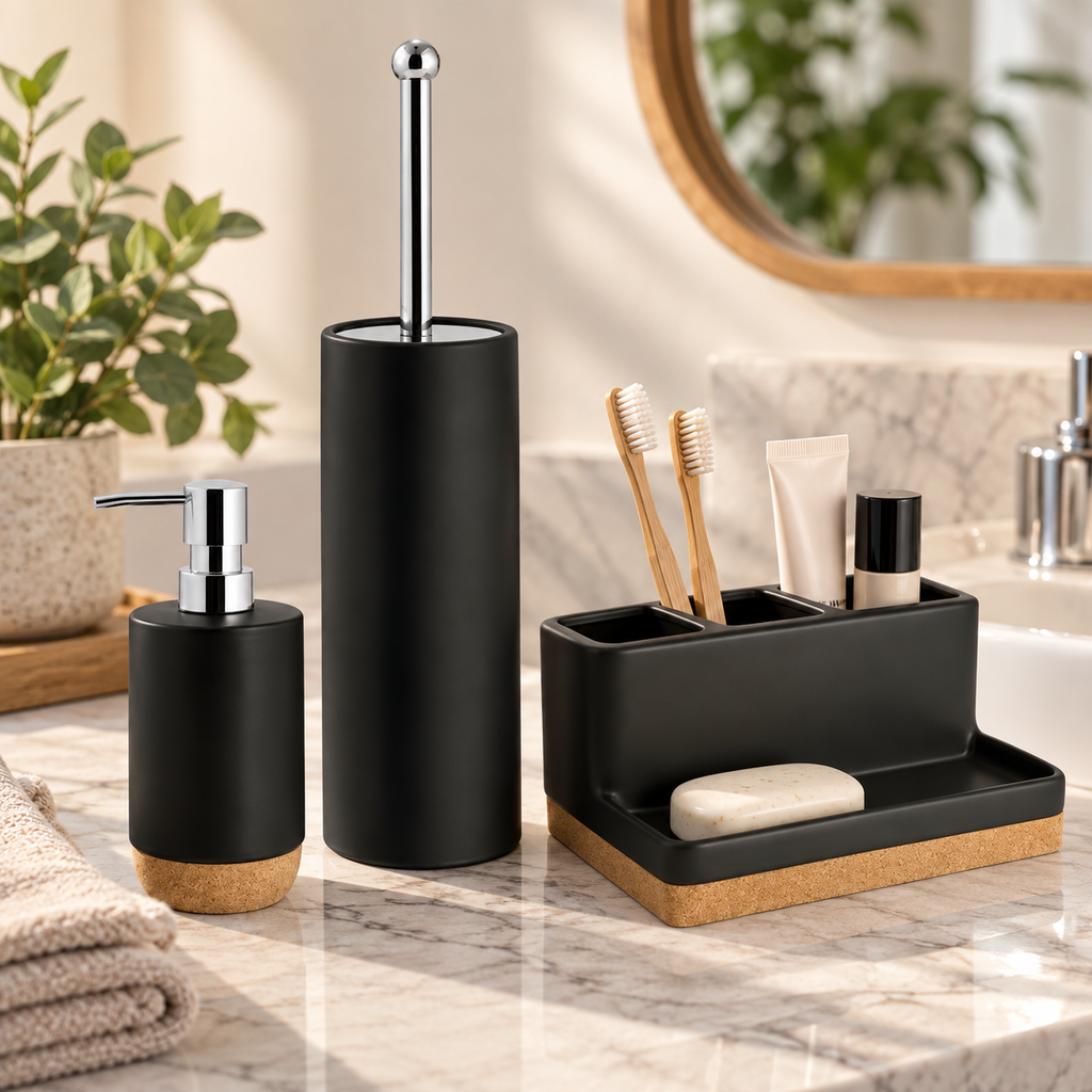 Matte Black & Cork 3-Compartment Organizer