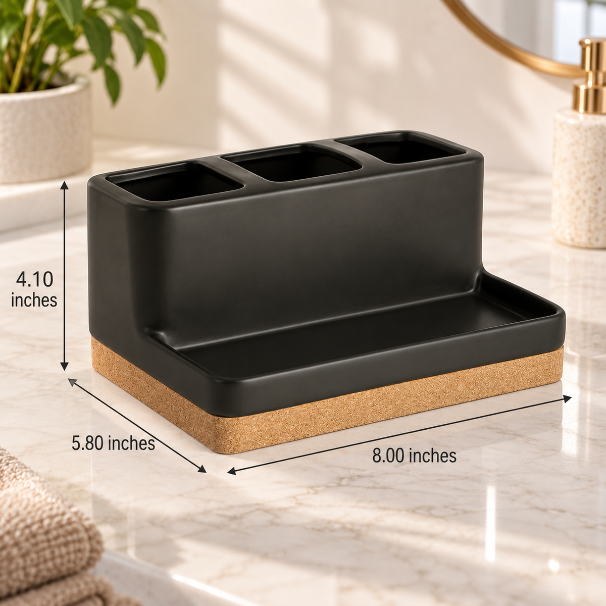 Matte Black & Cork 3-Compartment Organizer