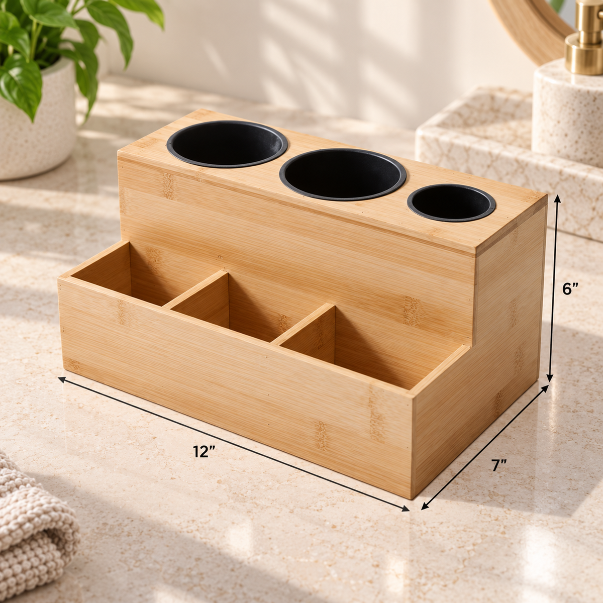 Bamboo Hair Tool & Styling Accessories Organizer