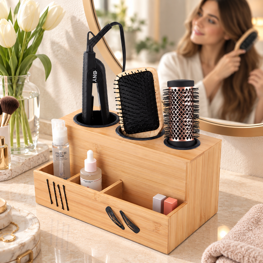Bamboo Hair Tool & Styling Accessories Organizer