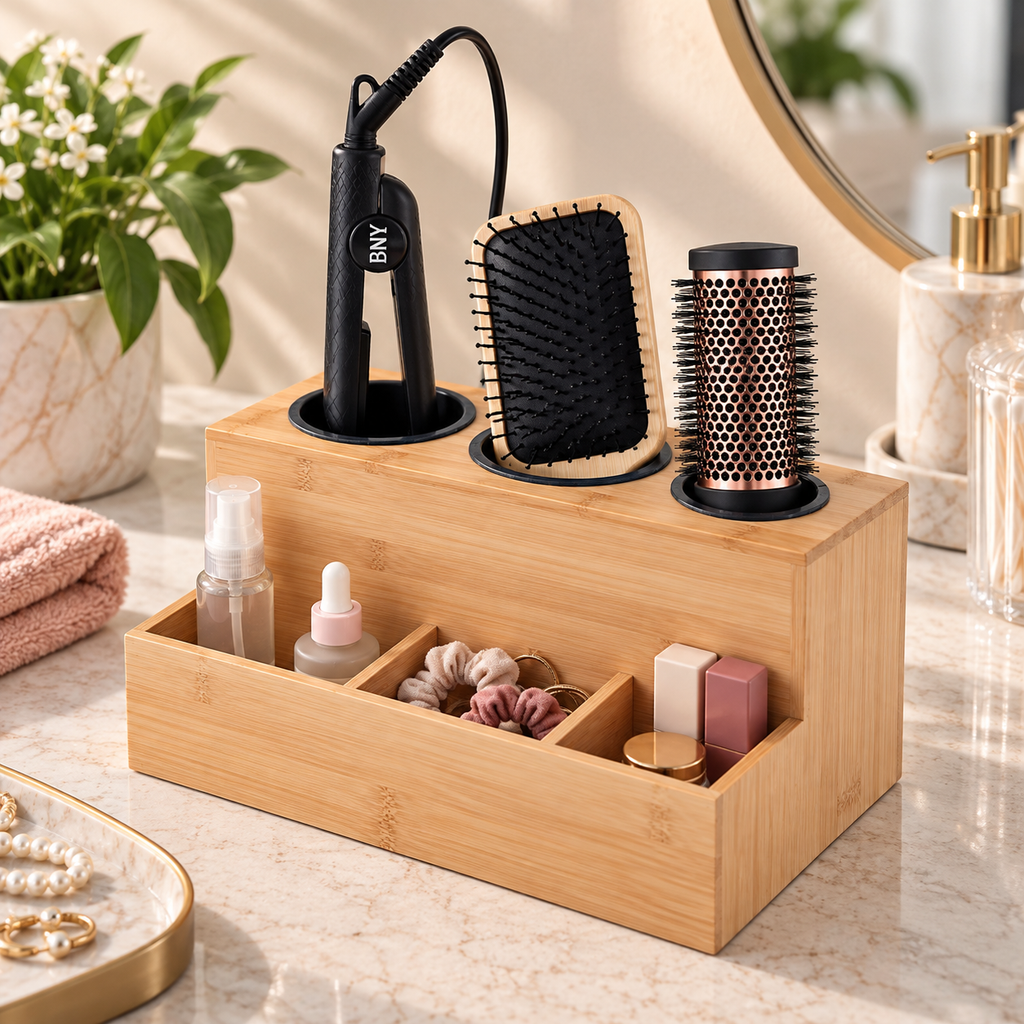 Bamboo Hair Tool & Styling Accessories Organizer