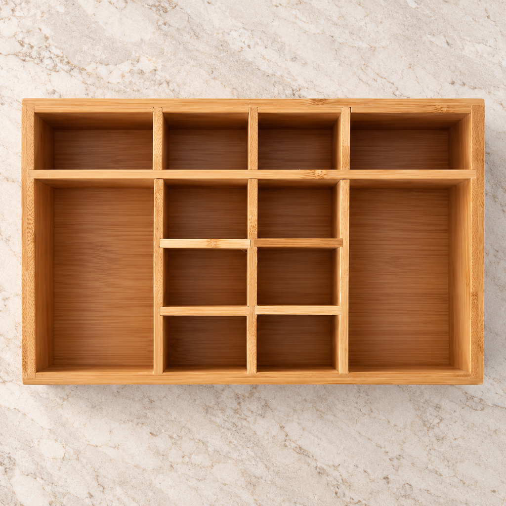Natural Bamboo 12-Compartment Vanity Organizer