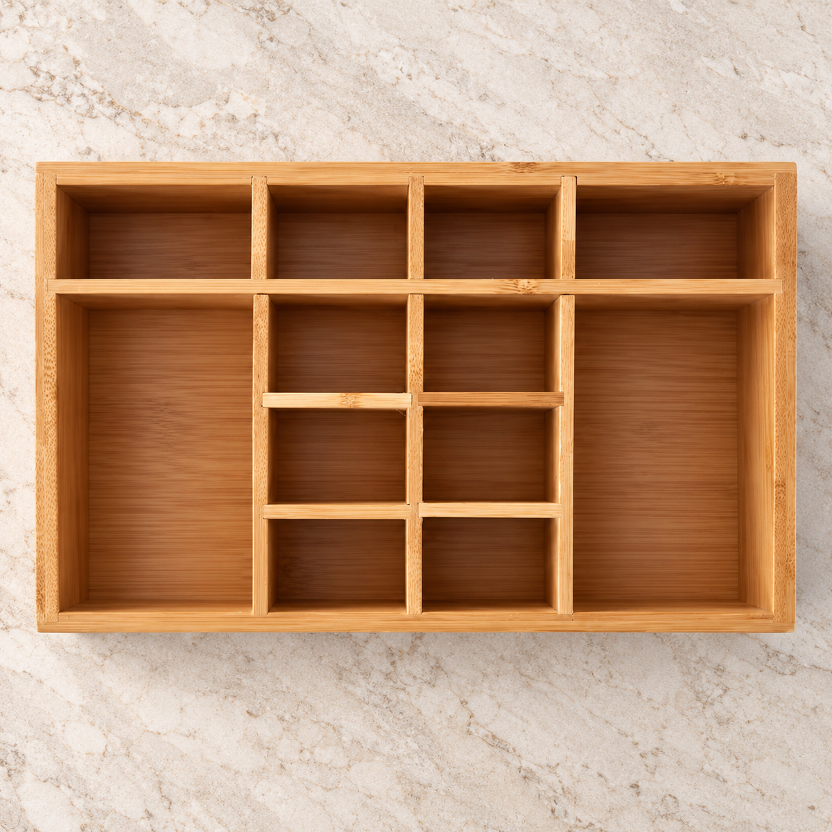 Natural Bamboo 12-Compartment Vanity Organizer