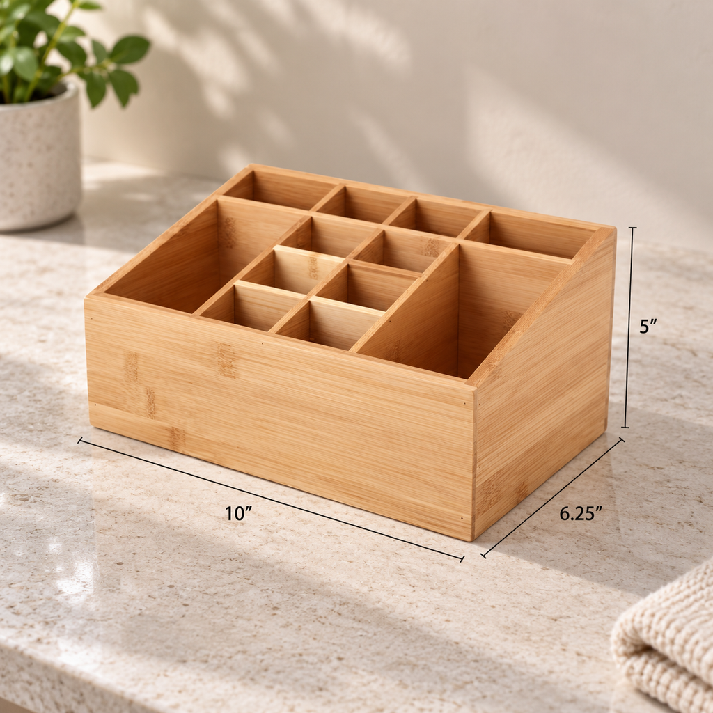 Natural Bamboo 12-Compartment Vanity Organizer