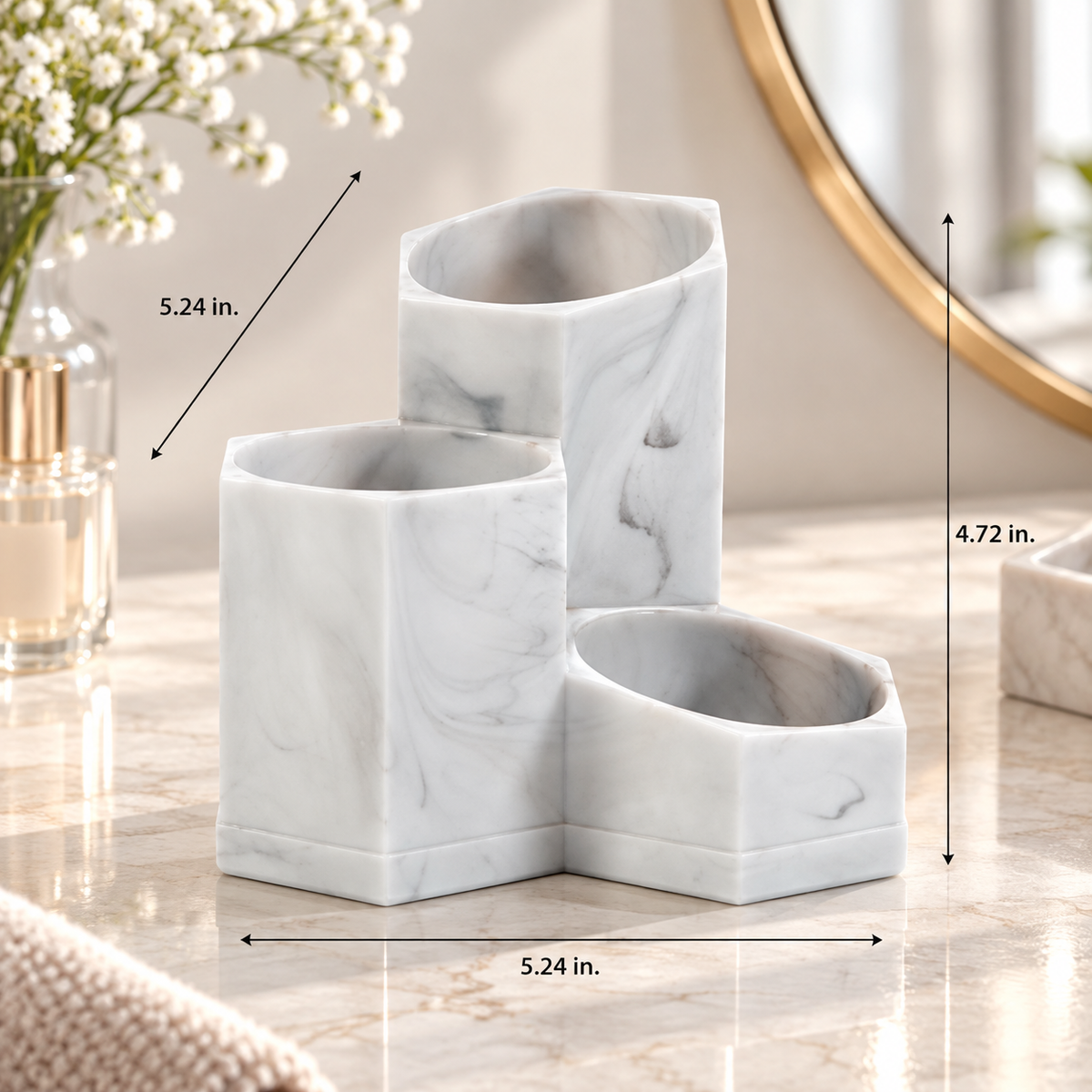 Marble 3-Compartment Makeup & Brush Organizer