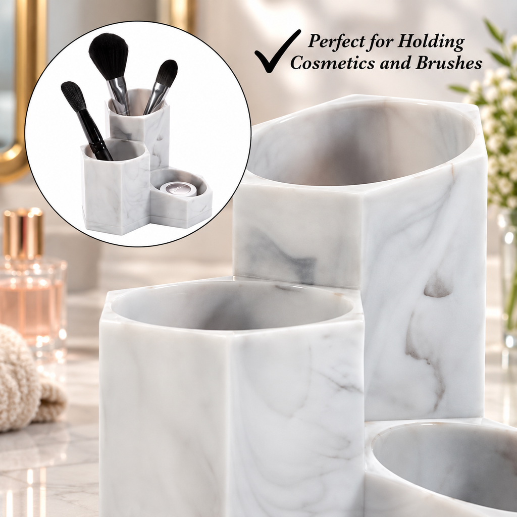 Marble 3-Compartment Makeup & Brush Organizer